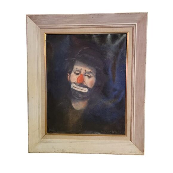 Hauntingly Beautiful Marjorie Blake Clown Painting – Large Framed Vintage Art - Picture 1 of 8